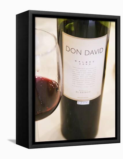 Bottle and Glass of Don David Malbec, Restaurant in Sheraton Hotel, Bodega El Esteco Mendoza-Per Karlsson-Framed Stretched Canvas