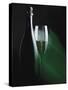 Bottle and Glass of Sparkling Wine in Green Light-null-Stretched Canvas