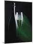 Bottle and Glass of Sparkling Wine in Green Light-null-Mounted Photographic Print