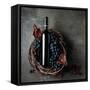 Bottle of Red Wine with Grapes and Dried Vine Leaves on an Old Stone Background.-igorr1-Framed Stretched Canvas