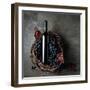 Bottle of Red Wine with Grapes and Dried Vine Leaves on an Old Stone Background.-igorr1-Framed Photographic Print