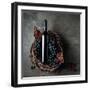 Bottle of Red Wine with Grapes and Dried Vine Leaves on an Old Stone Background.-igorr1-Framed Photographic Print