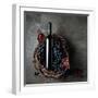 Bottle of Red Wine with Grapes and Dried Vine Leaves on an Old Stone Background.-igorr1-Framed Photographic Print