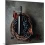 Bottle of Red Wine with Grapes and Dried Vine Leaves on an Old Stone Background.-igorr1-Mounted Photographic Print