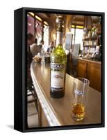 Bottle of Ricard 45 Pastis and Glass on Zinc Bar, Paris, France-Per Karlsson-Framed Stretched Canvas