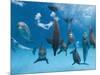 Bottlenose Dolphins Dancing and Blowing Air Underwater-Augusto Leandro Stanzani-Mounted Photographic Print