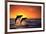 Bottlenosed Dolphins Leaping at Sunset-DLILLC-Framed Photographic Print