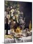 Bottles of Champagne Bread Biscuits and Cakes on a Draped Table, 1889-Jules Larcher-Mounted Giclee Print