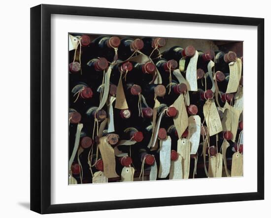 Bottles of Wine with Labels, Brunello, Montalcino, Tuscany, Italy, Europe-Morandi Bruno-Framed Photographic Print