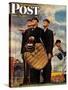 "Bottom of the Sixth"  (Three Umpires) Saturday Evening Post Cover, April 23,1949-Norman Rockwell-Stretched Canvas