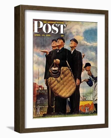 "Bottom of the Sixth"  (Three Umpires) Saturday Evening Post Cover, April 23,1949-Norman Rockwell-Framed Giclee Print