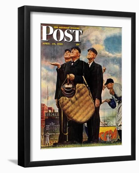 "Bottom of the Sixth"  (Three Umpires) Saturday Evening Post Cover, April 23,1949-Norman Rockwell-Framed Giclee Print