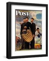 "Bottom of the Sixth"  (Three Umpires) Saturday Evening Post Cover, April 23,1949-Norman Rockwell-Framed Premium Giclee Print