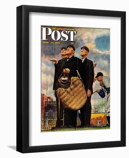 "Bottom of the Sixth"  (Three Umpires) Saturday Evening Post Cover, April 23,1949-Norman Rockwell-Framed Premium Giclee Print