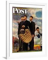 "Bottom of the Sixth"  (Three Umpires) Saturday Evening Post Cover, April 23,1949-Norman Rockwell-Framed Giclee Print