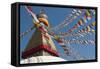 Bouddha (Boudhanath) (Bodnath) in Kathmandu is covered in colourful prayer flags, Kathmandu, Nepal-Alex Treadway-Framed Stretched Canvas