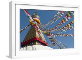 Bouddha (Boudhanath) (Bodnath) in Kathmandu is covered in colourful prayer flags, Kathmandu, Nepal-Alex Treadway-Framed Photographic Print