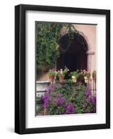 Bougainvillea and Geranium Pots on Wall in Courtyard, San Miguel De Allende, Mexico-Nancy Rotenberg-Framed Photographic Print