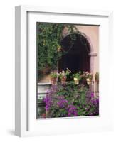 Bougainvillea and Geranium Pots on Wall in Courtyard, San Miguel De Allende, Mexico-Nancy Rotenberg-Framed Photographic Print