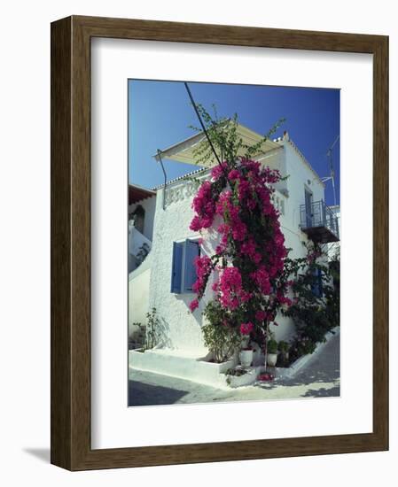 Bougainvillea on a White House on the Island of Spetse, Greek Islands, Greece, Europe-Lee Frost-Framed Photographic Print