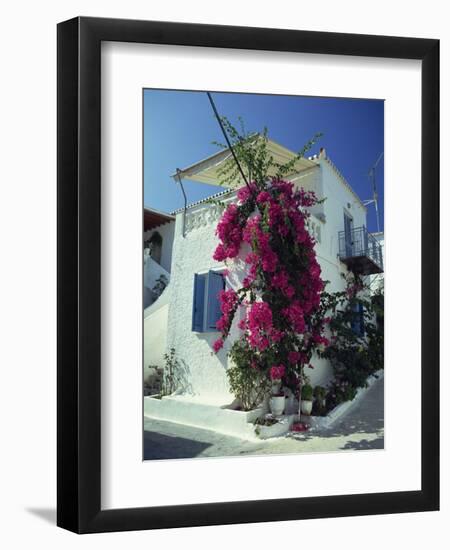 Bougainvillea on a White House on the Island of Spetse, Greek Islands, Greece, Europe-Lee Frost-Framed Photographic Print