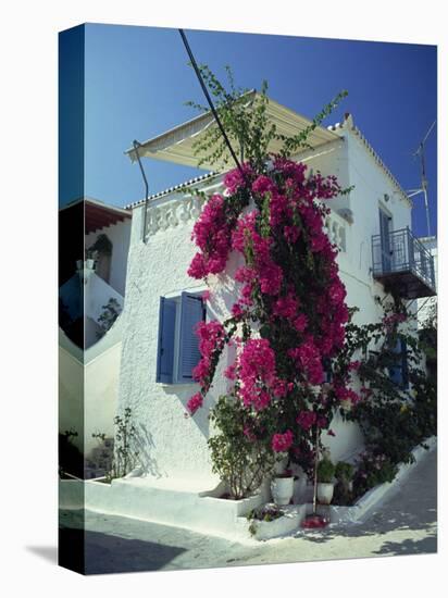 Bougainvillea on a White House on the Island of Spetse, Greek Islands, Greece, Europe-Lee Frost-Stretched Canvas