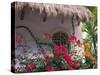 Bougenvilla Blooms Underneath a Thatch Roof, Puerto Vallarta, Mexico-Merrill Images-Stretched Canvas