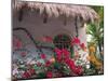 Bougenvilla Blooms Underneath a Thatch Roof, Puerto Vallarta, Mexico-Merrill Images-Mounted Premium Photographic Print