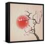 Bough of a Cherry Blossom Tree against Red Sun. Crumpled Paper Vintage Effect. Eps10 Vector Format.-Jane Rix-Framed Stretched Canvas