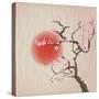 Bough of a Cherry Blossom Tree against Red Sun. Crumpled Paper Vintage Effect. Eps10 Vector Format.-Jane Rix-Stretched Canvas