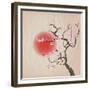 Bough of a Cherry Blossom Tree against Red Sun. Crumpled Paper Vintage Effect. Eps10 Vector Format.-Jane Rix-Framed Premium Giclee Print