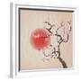 Bough of a Cherry Blossom Tree against Red Sun. Crumpled Paper Vintage Effect. Eps10 Vector Format.-Jane Rix-Framed Premium Giclee Print