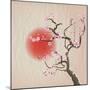 Bough of a Cherry Blossom Tree against Red Sun. Crumpled Paper Vintage Effect. Eps10 Vector Format.-Jane Rix-Mounted Premium Giclee Print