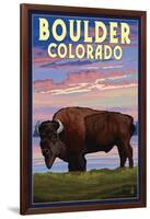 Boulder, Colorado - Bison and Sunset-Lantern Press-Framed Art Print