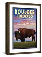 Boulder, Colorado - Bison and Sunset-Lantern Press-Framed Art Print