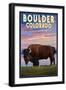 Boulder, Colorado - Bison and Sunset-Lantern Press-Framed Art Print