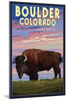 Boulder, Colorado - Bison and Sunset-Lantern Press-Mounted Art Print