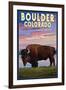 Boulder, Colorado - Bison and Sunset-Lantern Press-Framed Art Print