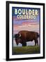 Boulder, Colorado - Bison and Sunset-Lantern Press-Framed Art Print