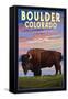 Boulder, Colorado - Bison and Sunset-Lantern Press-Framed Stretched Canvas