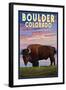 Boulder, Colorado - Bison and Sunset-Lantern Press-Framed Art Print