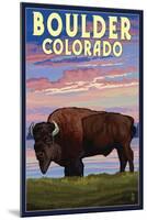 Boulder, Colorado - Bison and Sunset-Lantern Press-Mounted Art Print