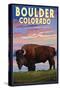 Boulder, Colorado - Bison and Sunset-Lantern Press-Stretched Canvas