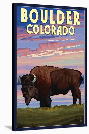 Boulder, Colorado - Bison and Sunset-Lantern Press-Stretched Canvas