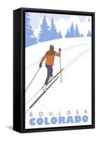 Boulder, Colorado - Cross Country Skier-Lantern Press-Framed Stretched Canvas