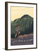 Boulder, Colorado - Live Free and Climb-Lantern Press-Framed Art Print