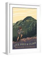 Boulder, Colorado - Live Free and Climb-Lantern Press-Framed Art Print