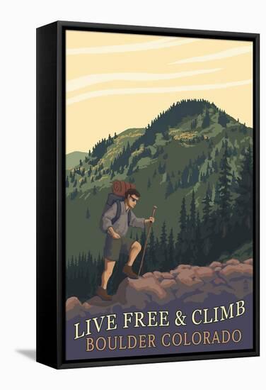 Boulder, Colorado - Live Free and Climb-Lantern Press-Framed Stretched Canvas