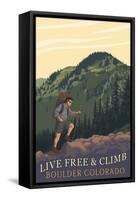Boulder, Colorado - Live Free and Climb-Lantern Press-Framed Stretched Canvas