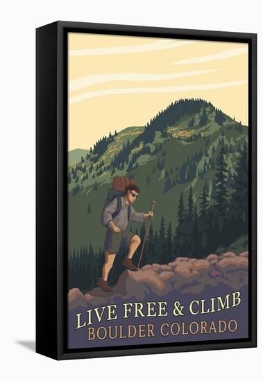 Boulder, Colorado - Live Free and Climb-Lantern Press-Framed Stretched Canvas